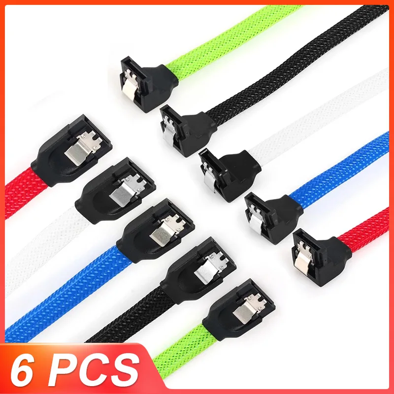 Lecolli 6Pc SSD HDD SATA 3.0 III Data Cable to SSD HDD Hard Disk Drive Cord Sata3 Straight Right Angle 6Gb/s For MSI Motherboard