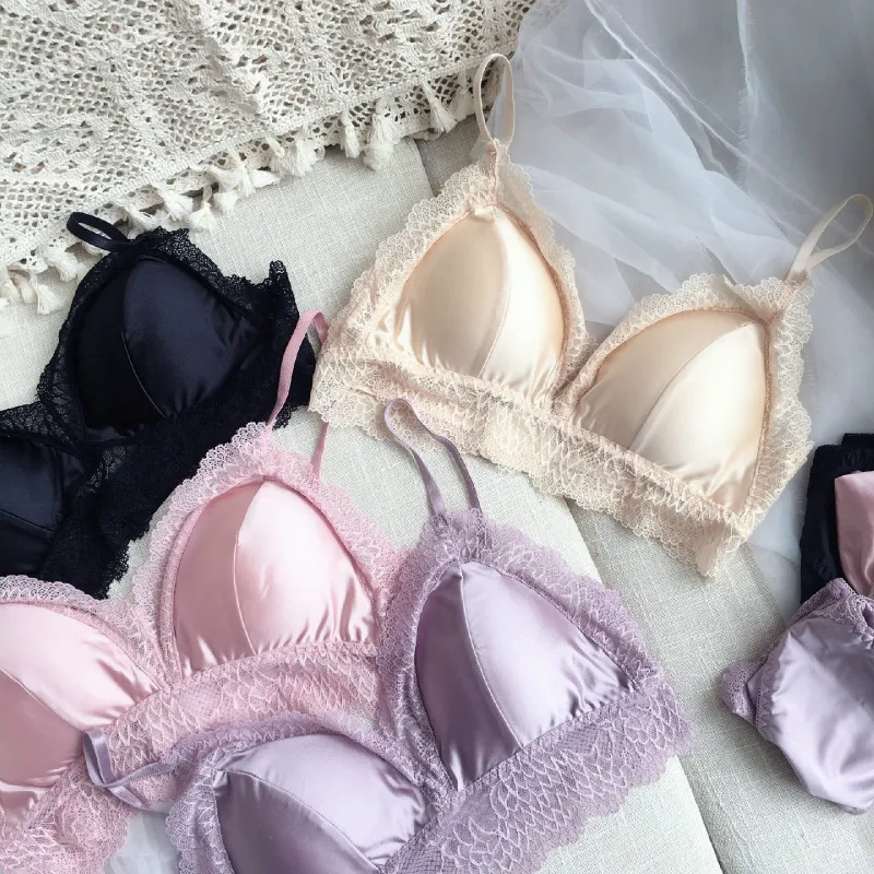 Новейший Сексуальный Шелковистый кружевной бюстгальтер беспроводное