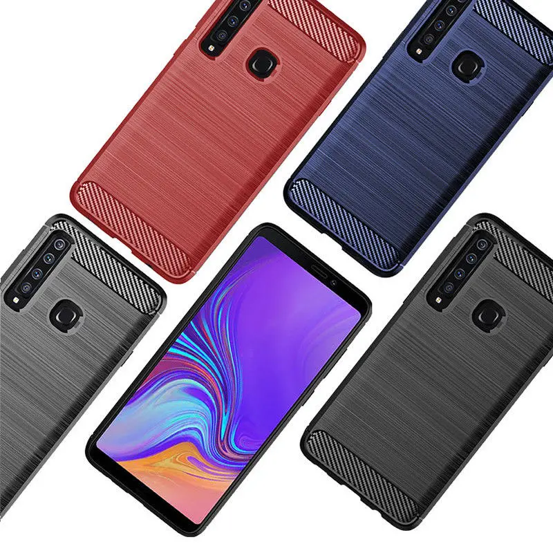 

For Samsung Galaxy A9 A8 A7 A6 2018 Slim Fiber Carbon Silicone Rugged Case Cover
