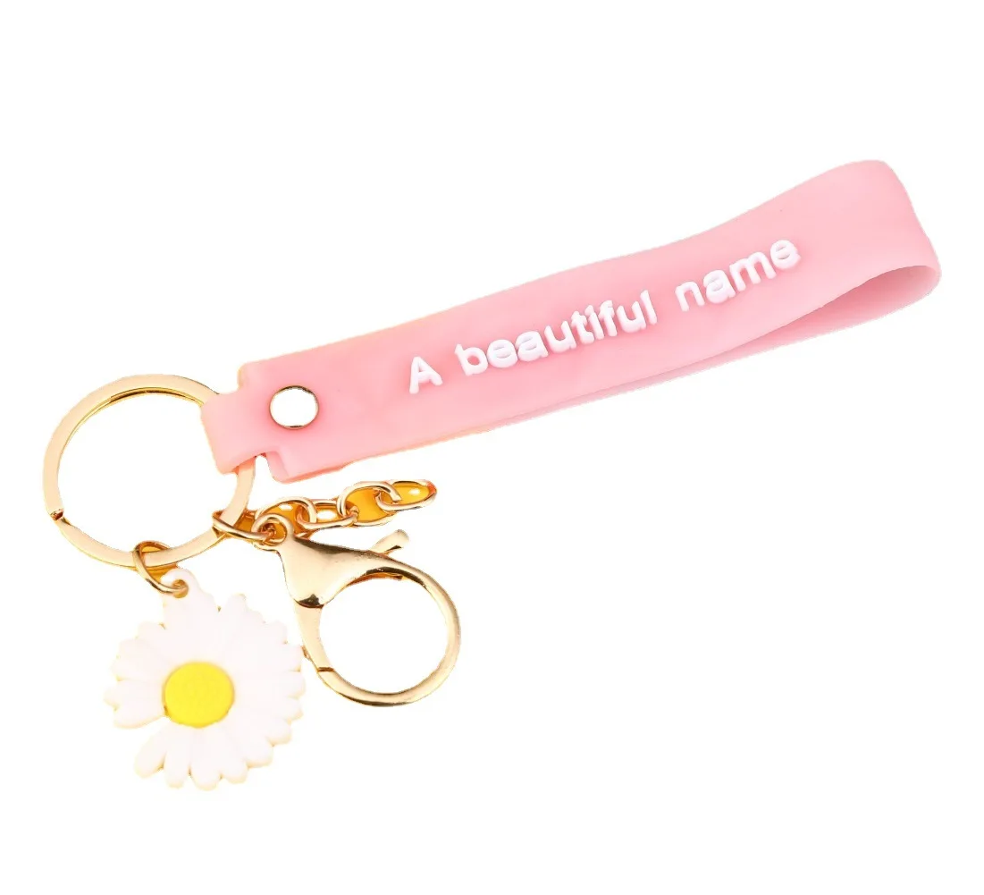 

Small Daisy Silicone Key Ring Leather Rope PVC Rubber Drop Strap Hanging Rope Accessories Soft Rubber Pendant Child Gift