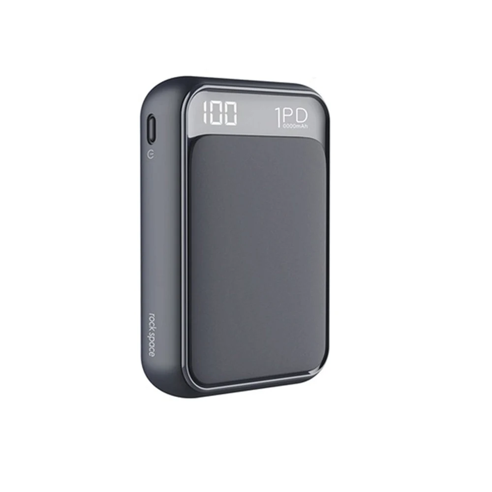 Black ROCK QC3.0 power Bank 18 Вт PD type C 10000 мАч внешний мини-аккумулятор светодиодный дисплей USB Быстрая Зарядка power bank для iphone 8 X - Цвет: Black