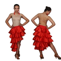 new latin dance dress competition dress costumes skirt performing dress adult customize children red matador skirt split skirtes