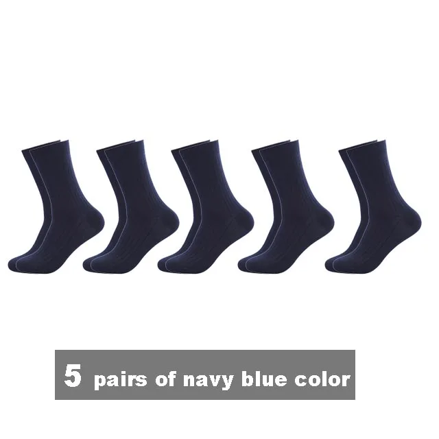 5 navy blue Высококачественные мужские носки из чесаного хлопка, белые, черные, серые, темно-синие длинные носки, sokken calcetines hombre meias, большие размеры 43-45, плотные осенне-зимние Компрессионные носки, 5 пара/лот - Цвет: 5 navy blue