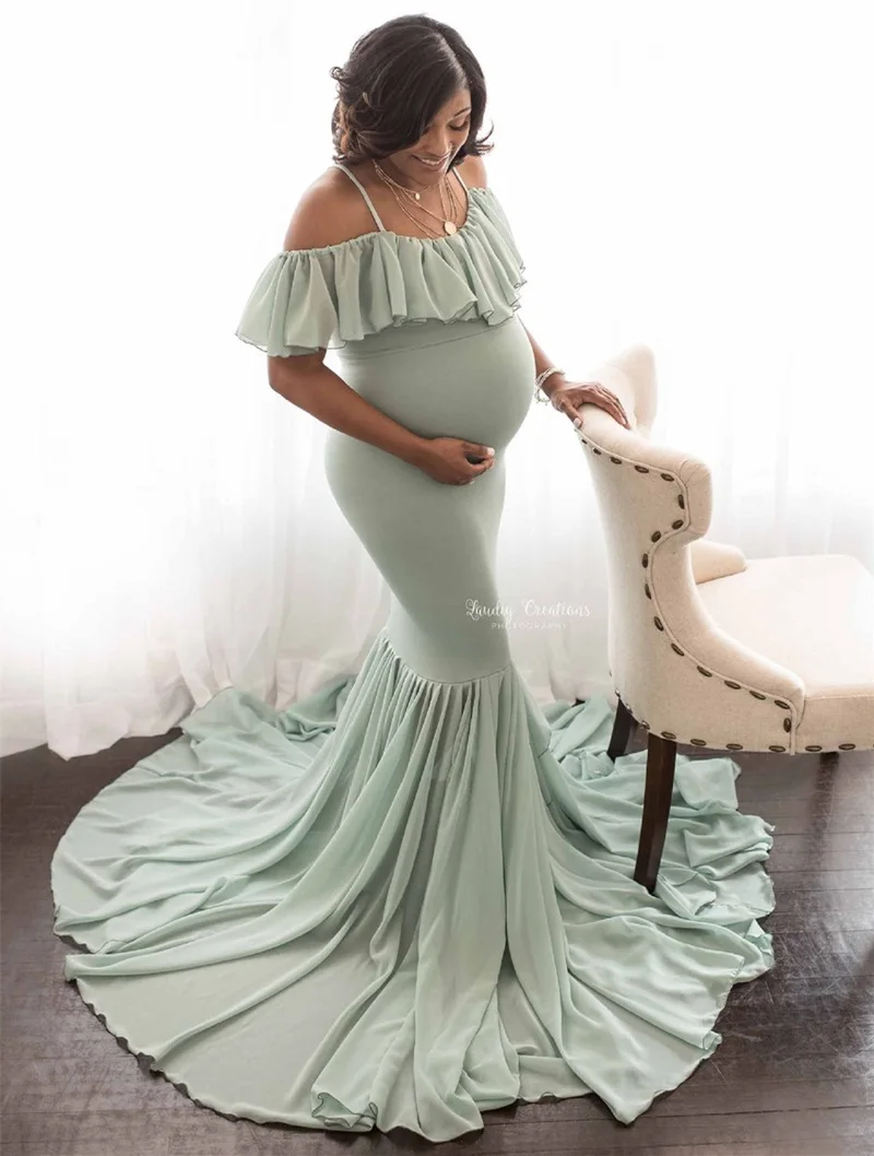 Mint green Платье русалки для беременных, для фотосессии, для беременных женщин, платье для беременных, реквизит для фотосессии, сексуальное платье макси для беременных - Цвет: Mint green