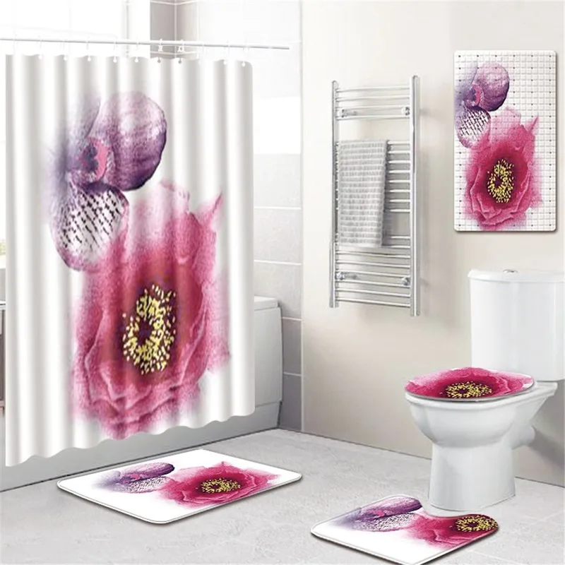 

Bathroom Mat Shower Curtain Non-Slip Mat Bath Mat Bathroom Door Absorbent Mat Carpet Five-Piece Set toilet mat set