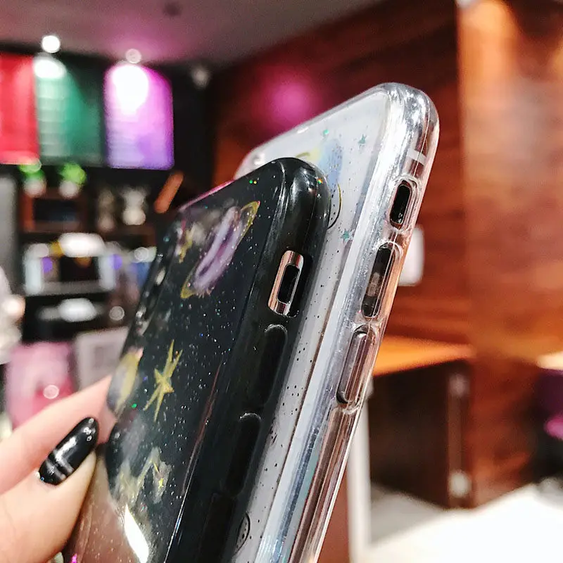 Lovebay Glitter Bling Stars Moon Phone Case For iPhone 11 12Pro SE 2020 X XR XS Max 7 8 6s Plus Clear Planet Soft TPU Back Cover