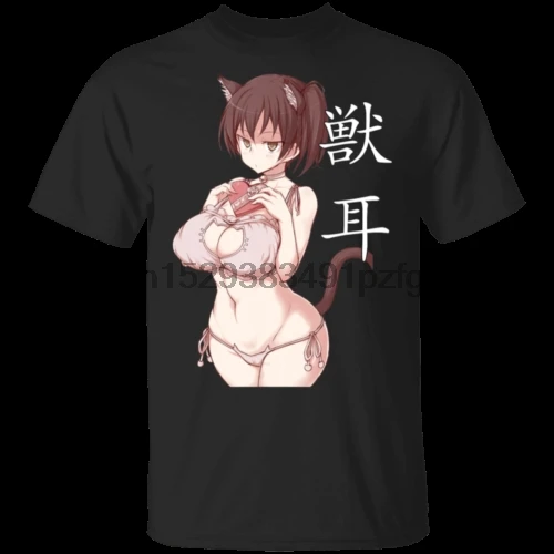 Крутая черная футболка Hentai Cat Girl Kemonomimi Waifu |