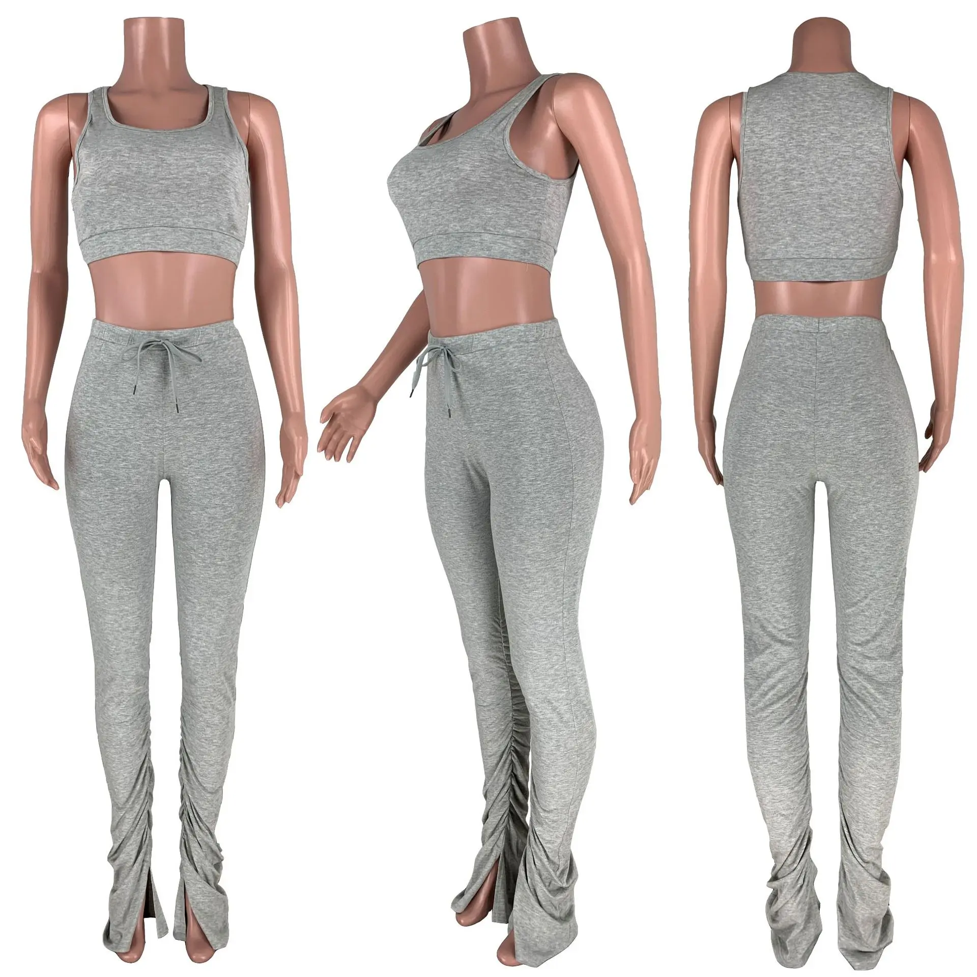 

club casual sexy sports bras top 2 piece set women's fitness suit high waist tight long pants solid color casual outfit