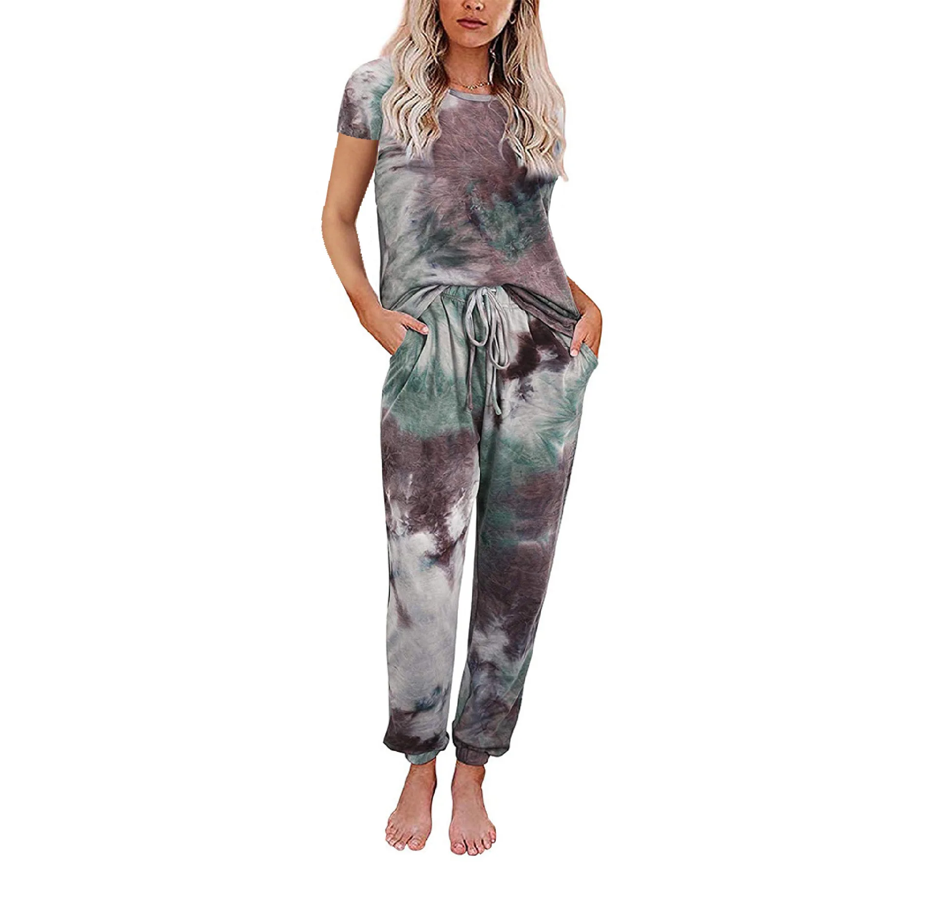 

Outer wear suit household female trousers of qiu dong tie dye printing short sleeve fission pajamas