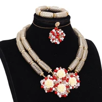 dudo gold arabic ladies jewelry set 2 layers coral flowers crystal beaded nigerian wedding beads jewellery necklace set african
