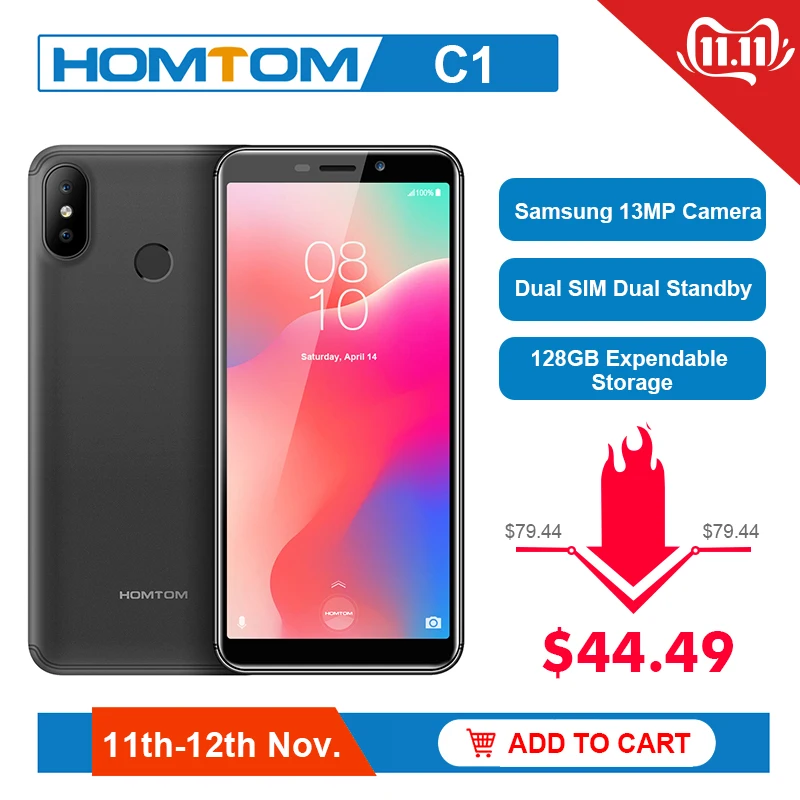 HOMTOM C1 16G rom мобильный телефон Android 8 1 5 дюймов MT6580A четырехъядерный 13мп камера