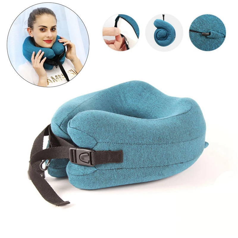 Neck Adjustable U Shape Memory Foam Travel Pillow Foldable Head Chin Support Cushion for Sleeping on Airplane Car | Красота и