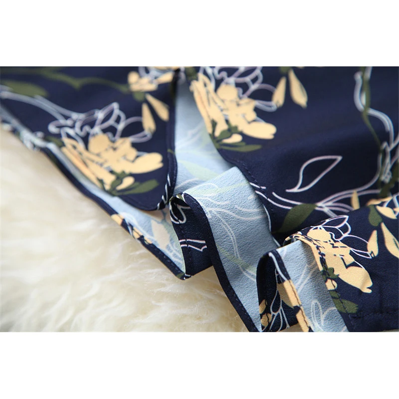 

New Arrivals Women Dresses Casual Elegant 2020 Fashion Flare Sleeves Shirt Collar Lace Patchwork Print Vintage One Piece Dress