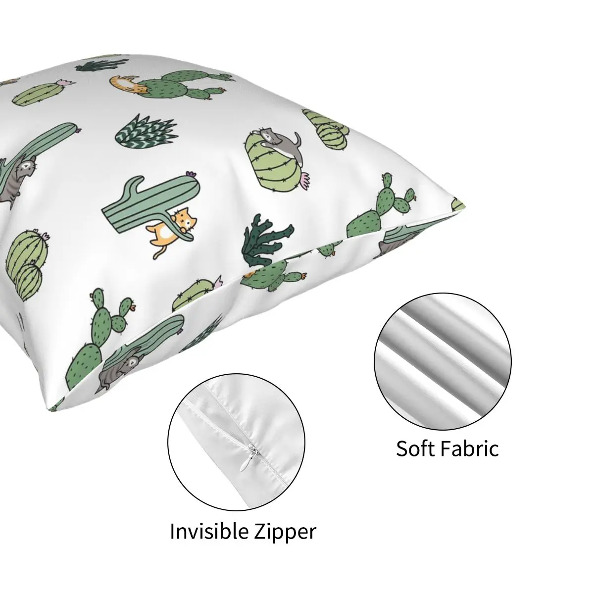 

Cacti Cats Square Pillowcase Creative Decorative for Sofa Cushion Cover