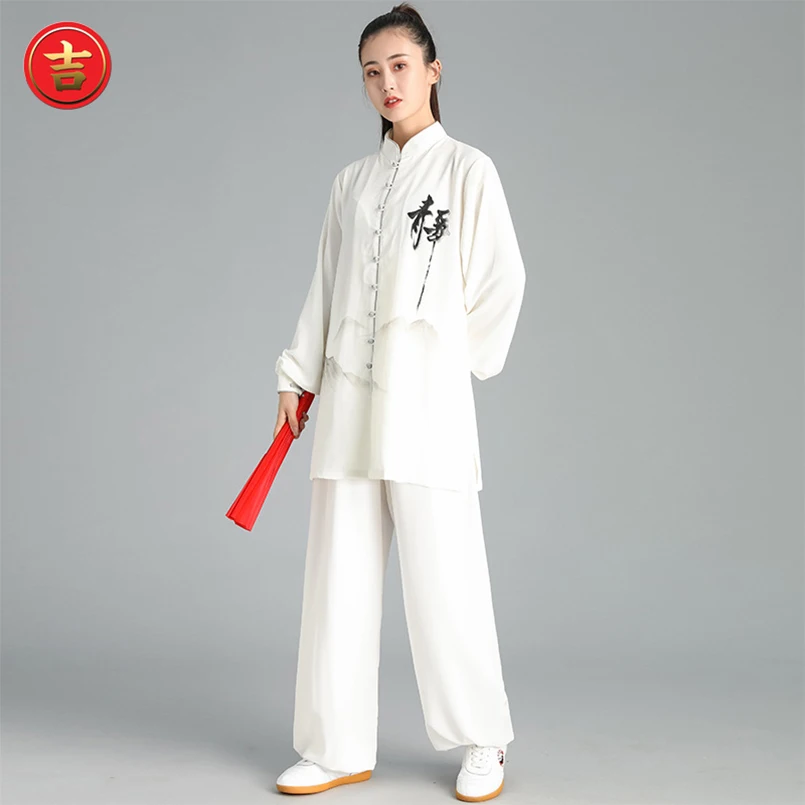 Одежда для Тай-Чи мужчин и женщин с белыми чернилами пейзаж одежда кунг-фу