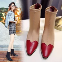women pointed toe zipper ankle boots ladies sewing thin heel short boot female pu leather office lady commute comfortable shoes
