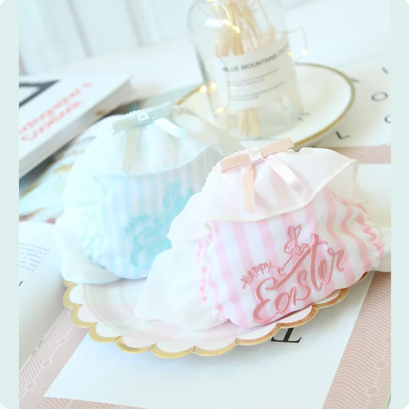 

summer 2020 Lolita milk silk embroidery breathable lotus leaf lace low waist briefs cute girl panties thong majtki damskie