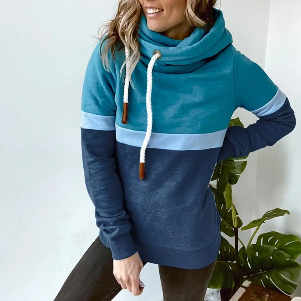 Осенне-зимняя Повседневная Толстовка контрастных цветов с кулиской Женская
