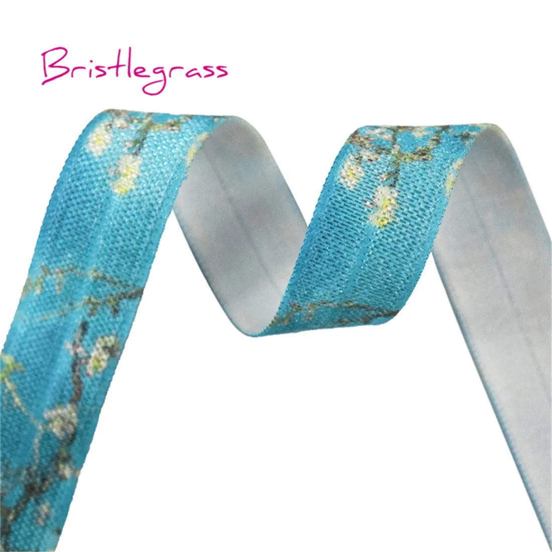 BRISTLEGRASS 5 ярдов 5/" 15 мм миндальный цветок печати Блестящий складной эластичный враг спандекс атласная лента платье с повязкой кружево отделка Шитье