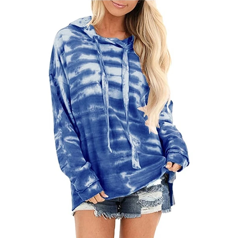 

Autumn Female Tie Dye Hoodies Casual Hooded Drawstring Long Sleeves Pullover Loose Ladies Sweatshiets