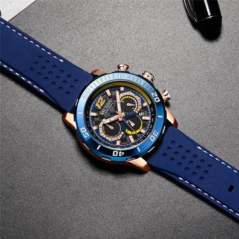 MEGIR Watch Men Chronograph Military Army Male Clock Top Brand Luxury Rubber Silicone Band Business Man Sport Wristwatch 2109 | Наручные