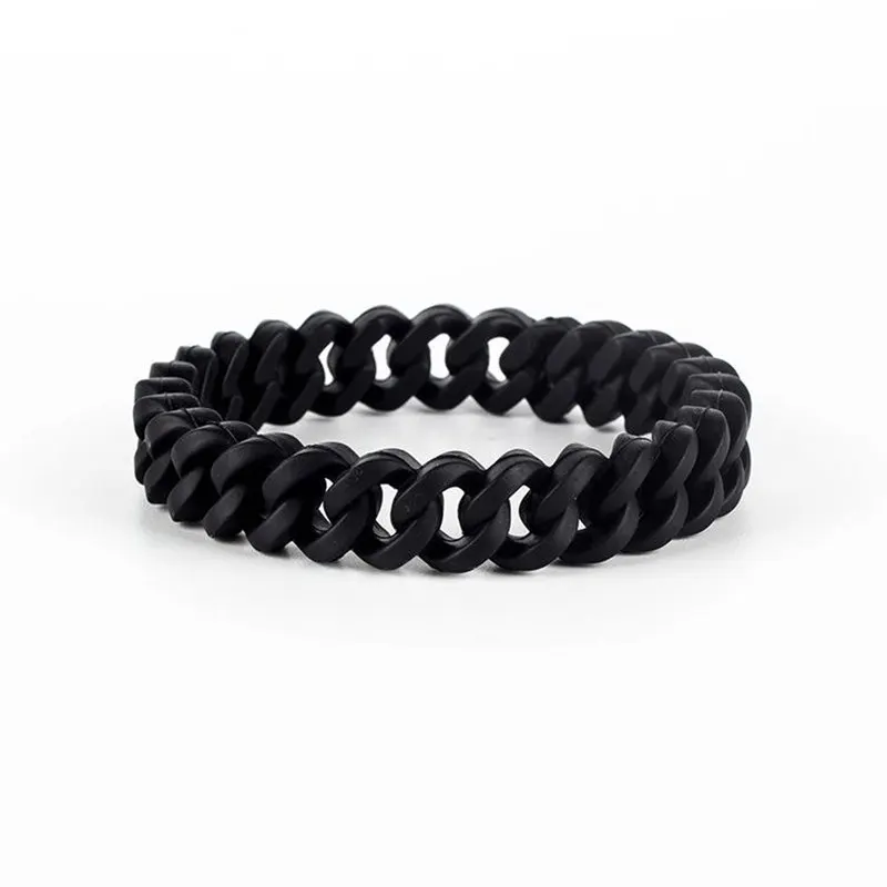 

hip hop Link Chain Silicone Rubber Elasticity Wristband Cuff Bracelet Club Jewelry Gifts Wrist Band 3 Colors