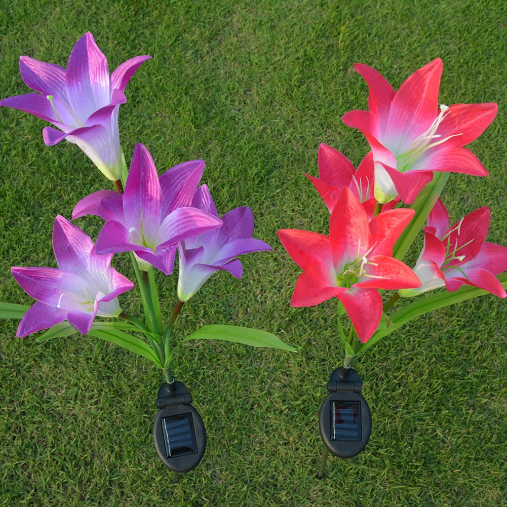 

4 Head Lily Flower Solar Light Colorful LED Lawn Lamp Outdoor Decorative Light LED Spot Light Garden Path Landscape Lights