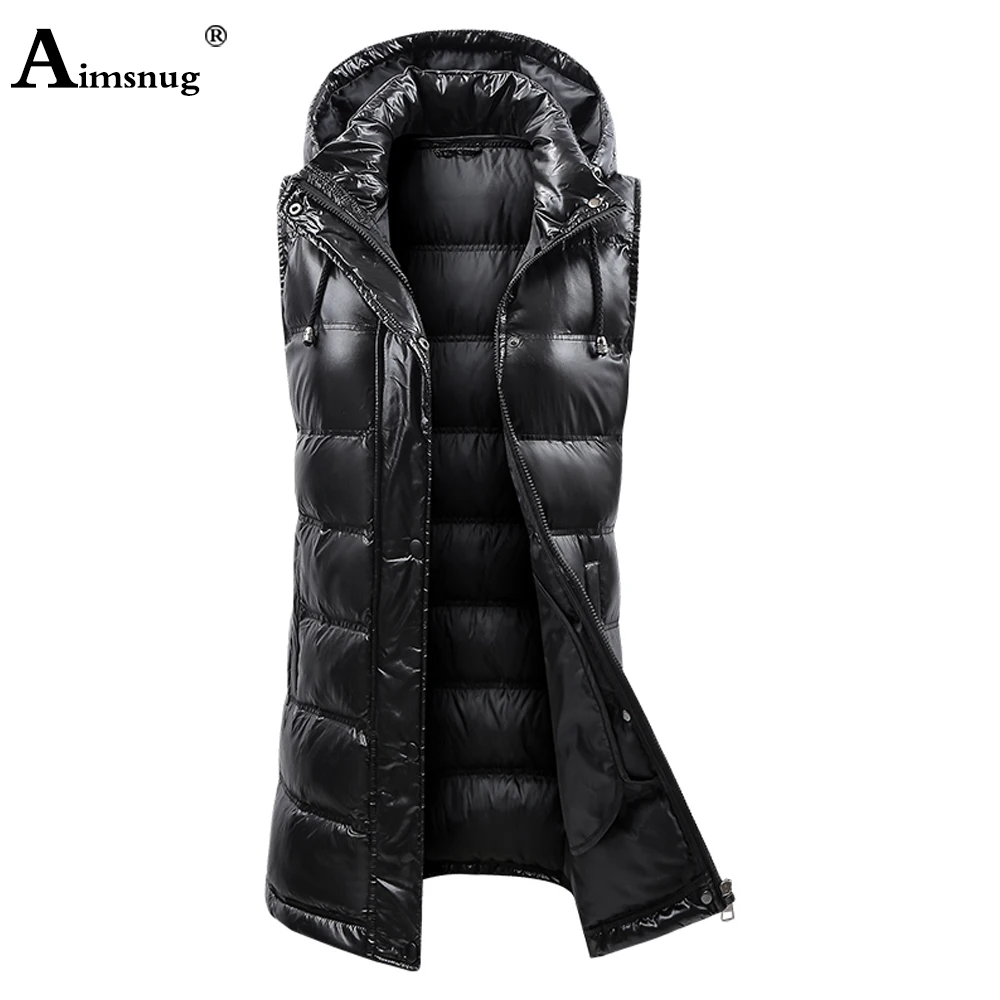 Women X-Long Hooded Vest Jackets 2021 Solid Pleated Zipper Top Outerwear Sleeveless Female Winter Down Coats Vintage Jacket