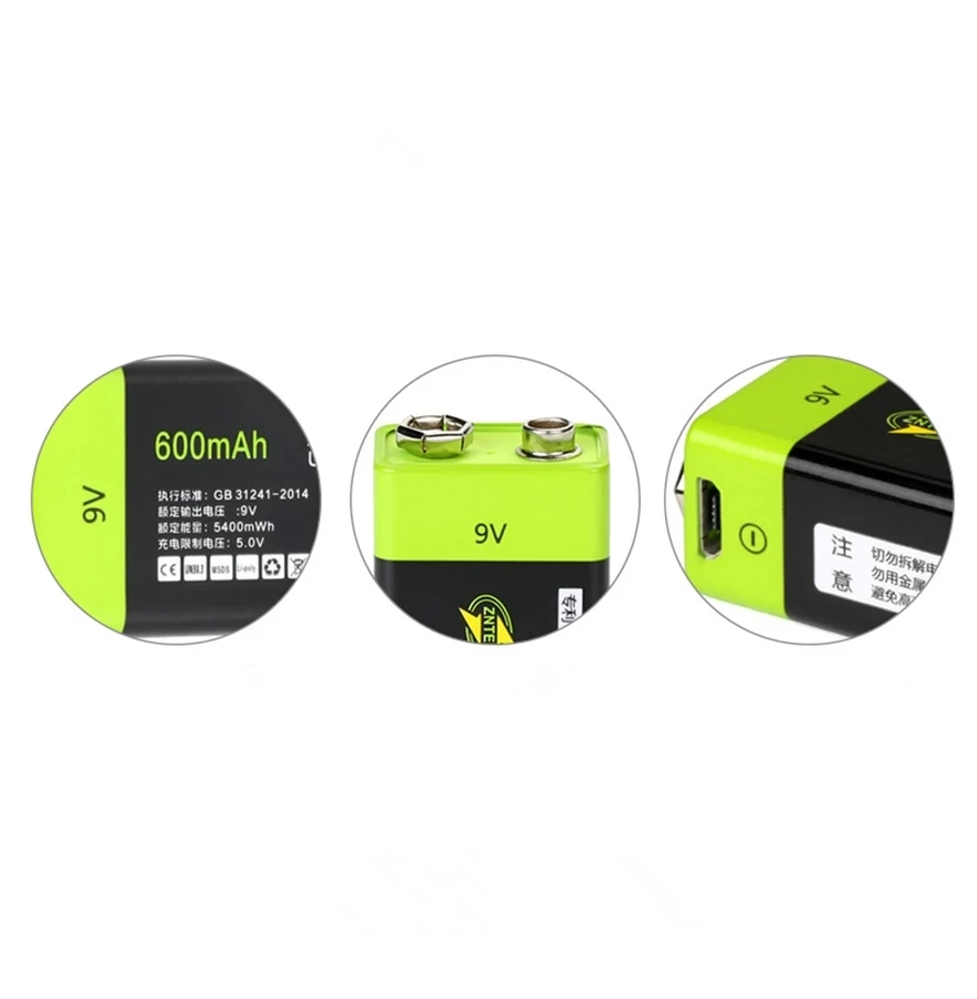 USB Rechargeable 9V Lipo Battery ZNTER S19 600mAh RC For microphone and Camera Drone Accessories with usb cable | Электроника