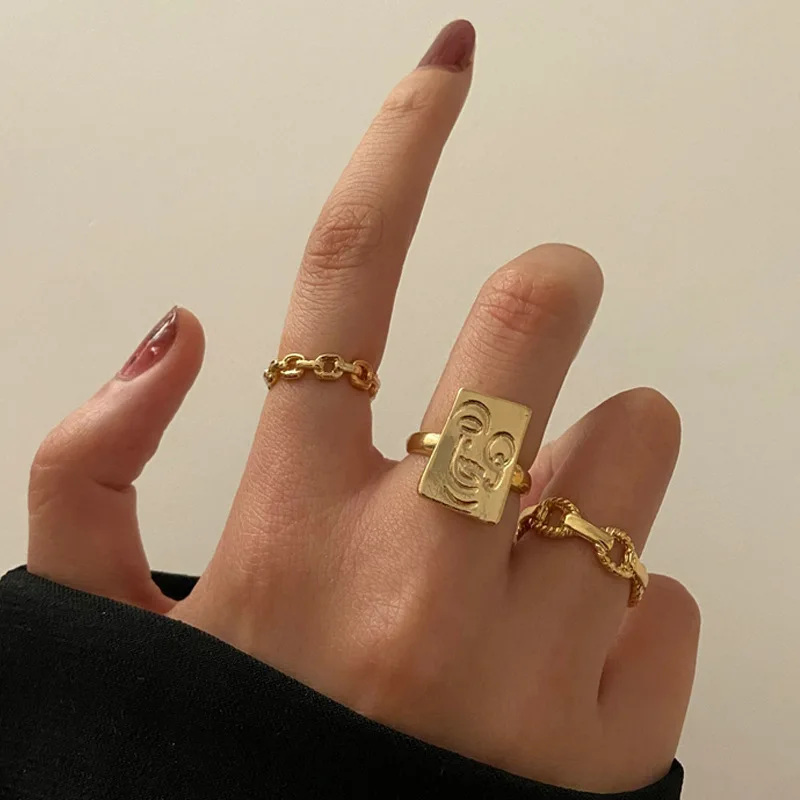 

Fashion Golden Face Smiley Face Twist Braided Resizable Ring Sets for Women Retro Tail Ring Couple Wedding Rings Jewelry Gift