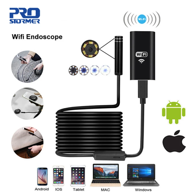 PROSTORMER 8 мм Wifi эндоскоп 720P труба Инспекционная камера IP67 Водонепроницаемый Android iOS