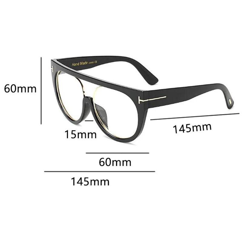 Модные прозрачные очки с плоским верхом простые без градусов сиамские большие