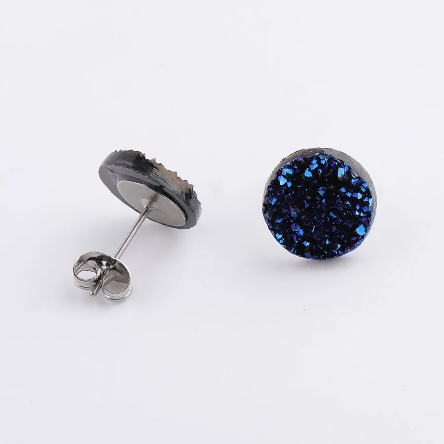 12 мм друзы Drusy серьги блестящие смолы кабошон из нержавеющей стали