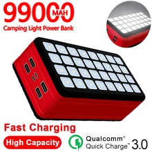 99000mAh Camping Light Solar Power Bank With Four USB Ports High Capacity Outdoor Travel Fast Charger for Iphone Xiaomi Samsung