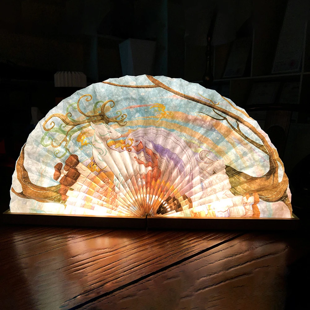 

LED Fan Shape Lamp Small Night Light Foldable Book Table Light Chinese Style Gift Bedroom Study Bedside Lamp USB Charging