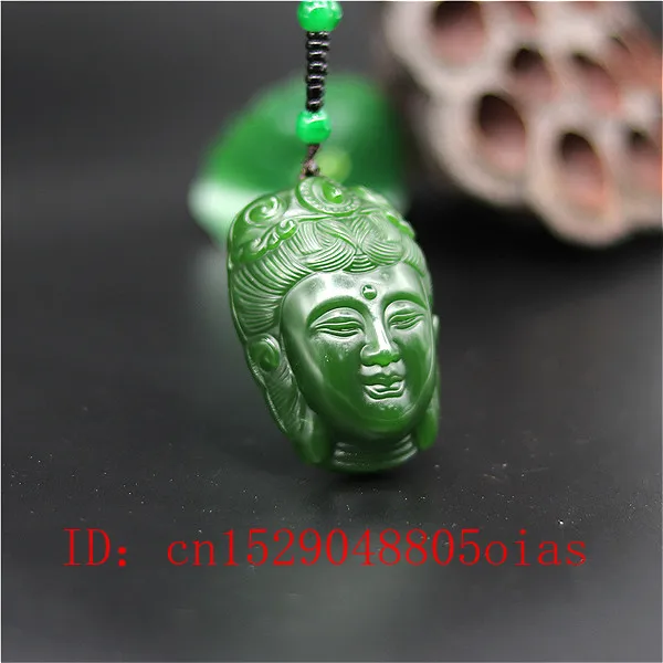 Натуральная Зеленая китайская подвеска в виде головы Гуаньинь из нефрита