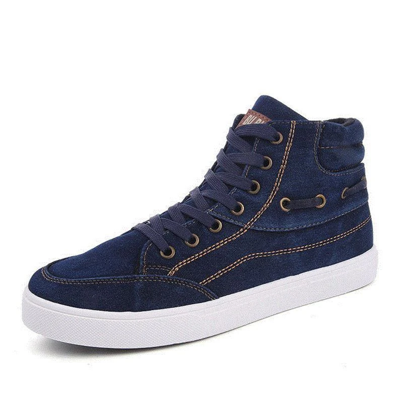

New Spring/Summer Men Casual Shoes Breathable Black High-top Sneakers Lace-up Canvas Shoes 2019 Fashion Blue Men Shoes Flats