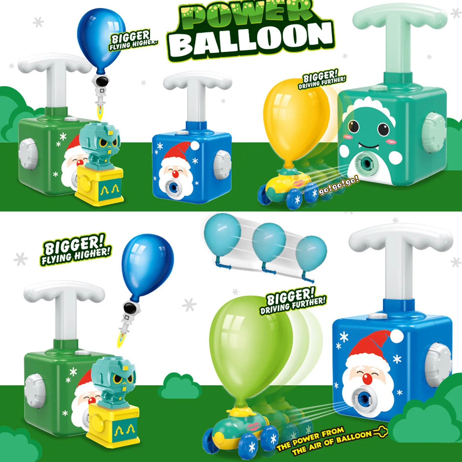 

Christmas Gift Powered Balloon-car Santa Claus Pneumatic Powered Car Inertial Power Ball Car Children Early Education Supplies