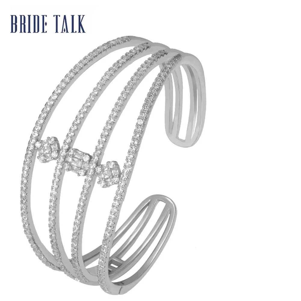 silver color bangle Модный браслет невесты, ювелирное изделие, багет, кубический циркон, регулируемый браслет, кольцо, наборы, роскошный бренд, свадебные ювелирные изделия - Окраска металла: silver color bangle
