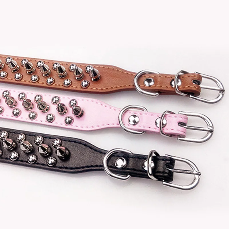 6 цветов регулируемые ошейники из искусственной кожи с заклепками шипами для