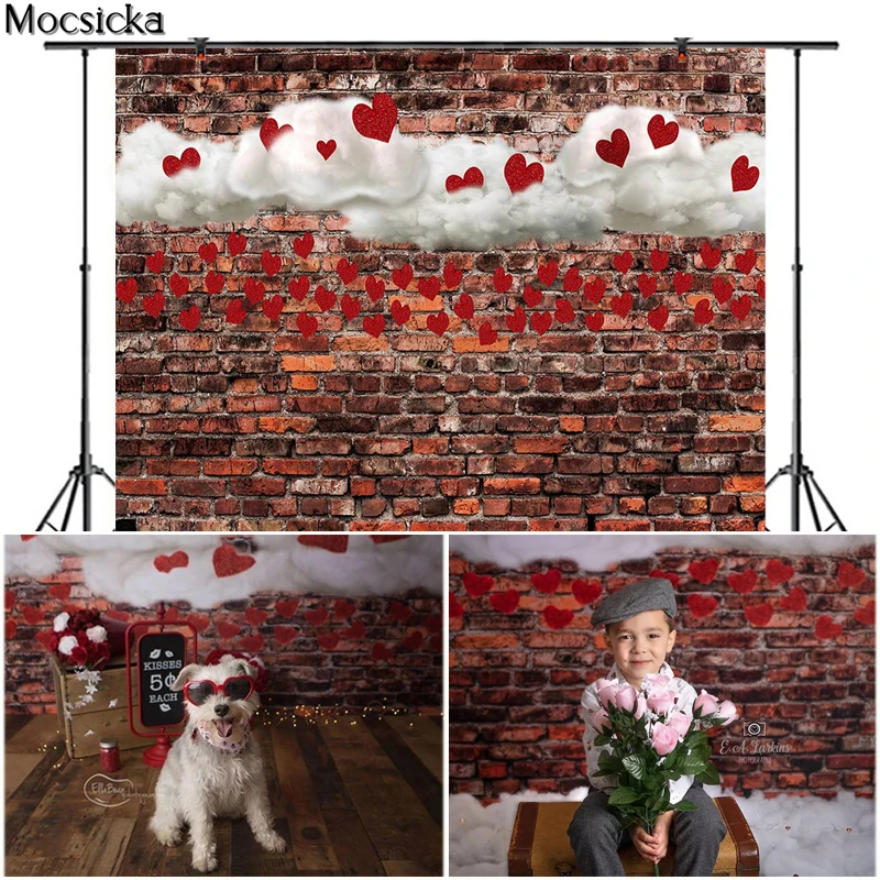 

Фон для фотосъемки с изображением красной кирпичной стены на День Св. Валентина в романтическом стиле