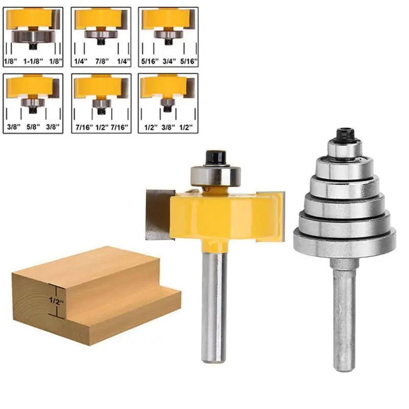 Shank Rabbeting Router Bit 1/4 Inch with 6 Bearings Set for Multiple Depths 1/8 inch 5/16 3/8 7/16 | Инструменты