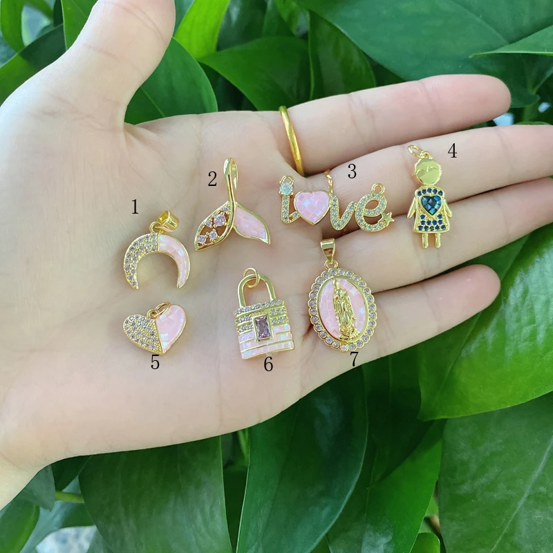 

5Pcs/Lot High Quality Plated Brass Heart Lock Fishtail Love Colorful Pendants