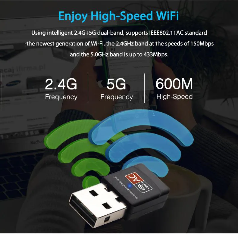 Беспроводной USB WiFi адаптер 600 Мбит/с Wi fi Dongle PC сетевой карты двухдиапазонный wi 5 ГГц