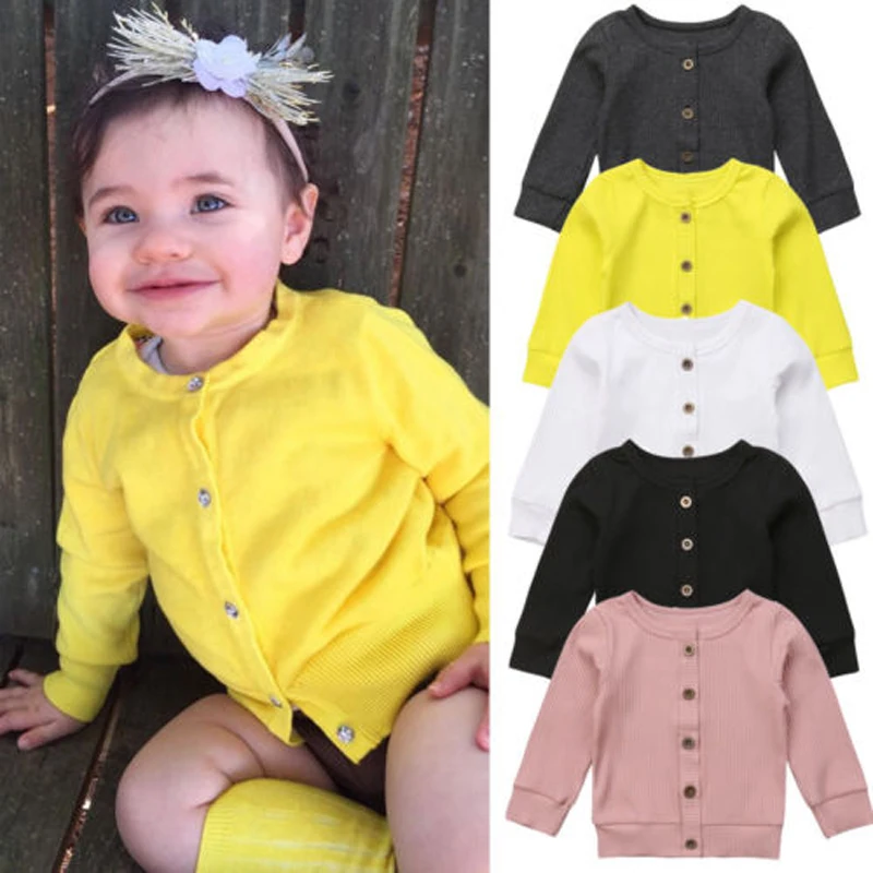 Pudcoco US Stock Newborn Infant Kids Baby Girls Sweater Long Sleeve Cotton Buttons Knitted Cardigan Coat Solid Tops