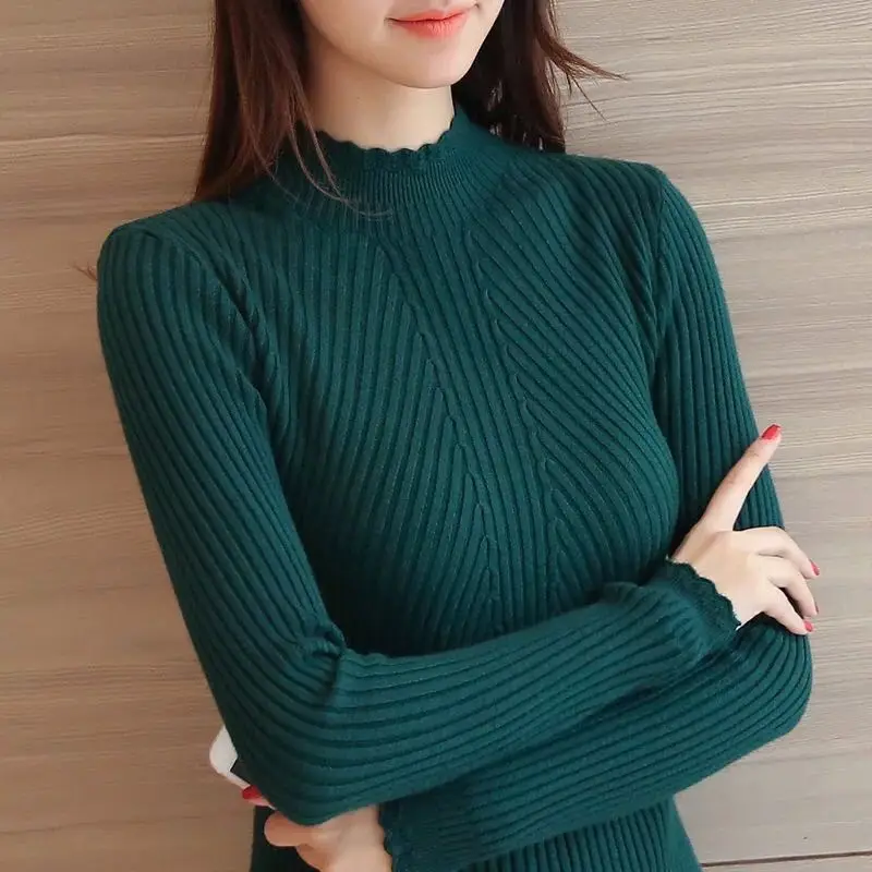 

Knitted Sweater Turtleneck Women Winter Autumn 2020 Long Sleeve Female Slim Thin Ladies Tops Woman Pullovers