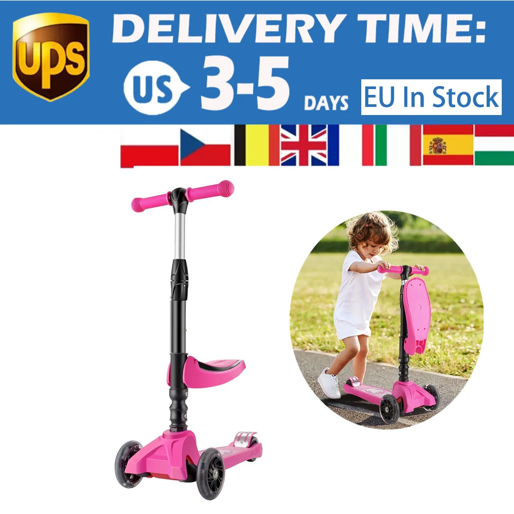 

26.5-31.5inch Height Adjusting Range Kids Adjustable Height Kick Scooter PU Flashing Wheels Wide Deck Folding Seat