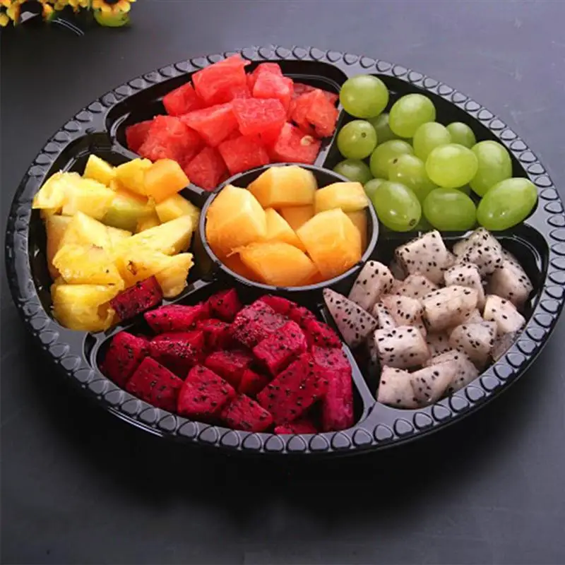 5pcs 6-Grid Plastic Boxes with Cover Portable Fruits Case One-off Takeout Food Containers for Home Shop Daily Use - купить по