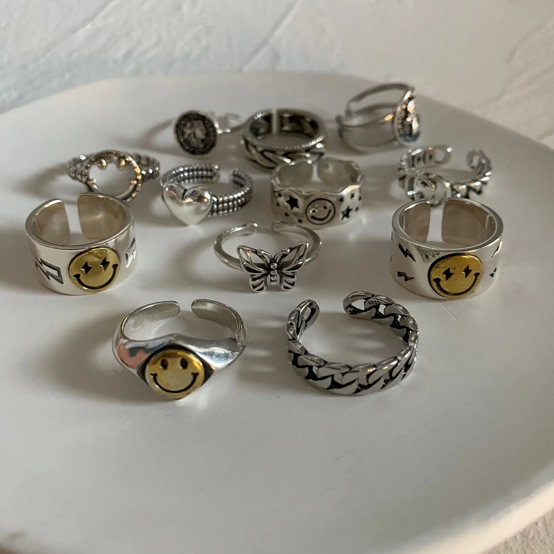 

Новинка 2021, винтажное серебряное кольцо CDJAIME со смайликом для женщин, регулируемое Открытое кольцо в стиле панк, хип-хоп, модные ювелирные из...
