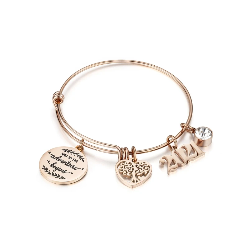 

2021 Graduation Gifts Stainless Steel Inspirational Charm Bracelet Adjust Bangle